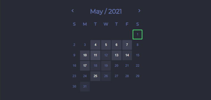 Calendário com estatísticas